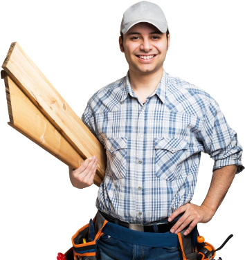 A man holding a wooden board in his hands.
